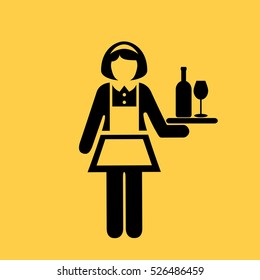 Waitress Woman Vector Icon Illustration Isolated On Yellow Background