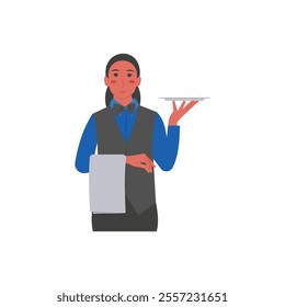 Waitress, Women Career Flat Vector Illustration