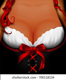 Waitress. Women's traditional festive decollete, high detailed delicious illustration