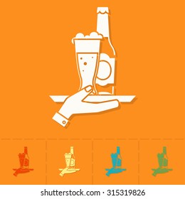 Waitresses Hand Holding a Tray with a Glass of Beer. Oktoberfest Beer Festival. Flat design style. Vector