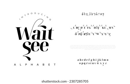 Waitsee elegant alphabet letters font and number. Classic Lettering Minimal Fashion Designs. Typography modern serif fonts decorative vintage design concept. vector illustration