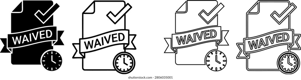 Waived document icons with checkmarks and clocks illustration Editable icons