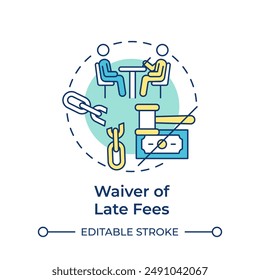 Waiver of late fees multi color concept icon. Debt relief, financial restructuring. Round shape line illustration. Abstract idea. Graphic design. Easy to use in infographic, presentation