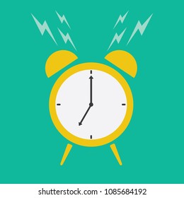Wake up alarm clock. Flat design clock illustration. Alarm clock ringing icon.