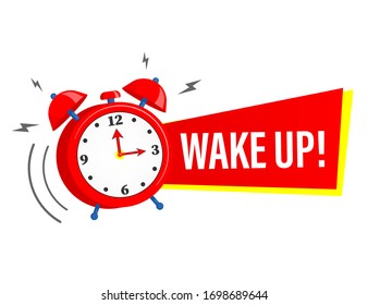 Wake up alarm clock icon with red ribbon. Vctor illustration on a white background.