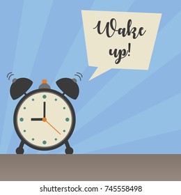 Wake up alarm clock vector. Cartoon design of ringing clock in the morning illustration.