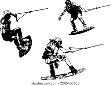 wake boarding sketch illustration- vector
