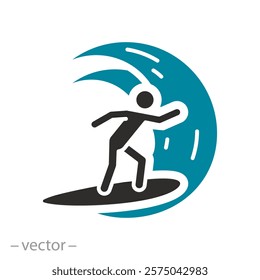 wake boarding, surfing icon, surfer on water waves, flat vector illustration, for website, app, ui