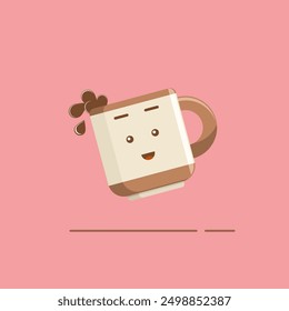 Wake up coffee cup character, cute happy coffee cup