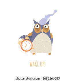 Wake Concept Cute Cartoon Owl Nightcap Stock Vector (Royalty Free ...