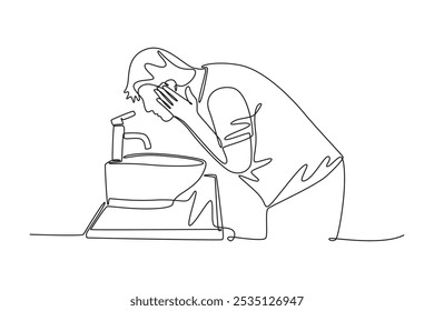 Wake Up concept. Single line draw design vector graphic illustration.