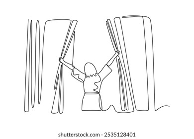 Wake Up concept. Single line draw design vector graphic illustration.