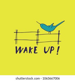Wake up cute illustartion. Hand drawn vector card.