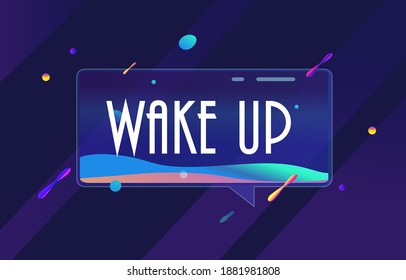 WAKE UP im Design-Banner. Vektorvorlage für Web, Druck, Präsentation . Einfaches Banner mit minimalem Satz. Trendy flacher geometrischer Druck. Kreative Vektorgrafik-Stockdekoration.