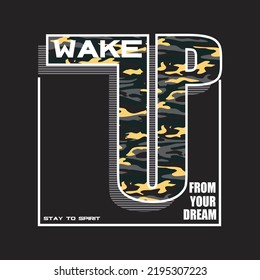 wake up design typography vector illustration for print