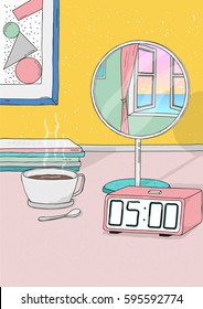 wake up early. colorful hand drawn illustration.