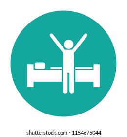 Wake up early vector icon design, man next to bed icon white