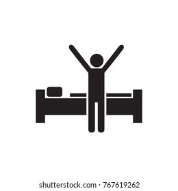 Wake up early vector icon design, man next to bed