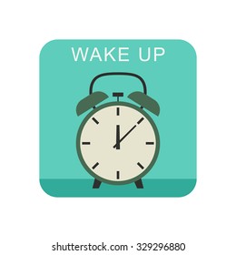 Wake up flat icon with alarm clock.