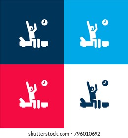 Wake up four color material and minimal icon logo set in red and blue