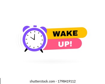 Despierta la placa geométrica con el reloj despertador. Es hora de levantarse. Ilustración vectorial moderna.