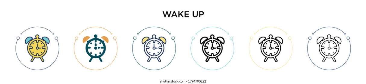 Wake up icon in filled, thin line, outline and stroke style. Vector illustration of two colored and black wake up vector icons designs can be used for mobile, ui, web