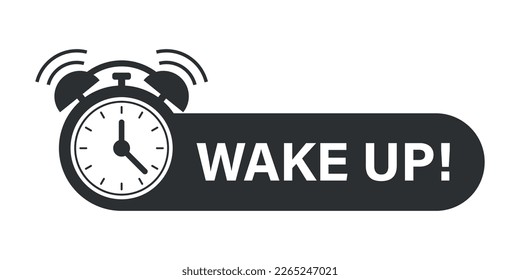 Wake up icon in flat style. Good morning vector illustration on isolated background. Alarm clock ringing and mornings wakes sign business concept.