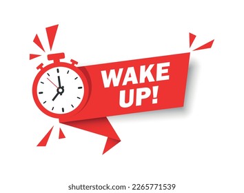 Wake up icon in flat style. Good morning vector illustration on isolated background. Alarm clock ringing and mornings wakes sign business concept.