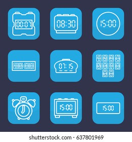Wake icon. set of 9 outline wake icons such as digital clock