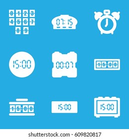 Wake icons set. set of 9 wake filled icons such as digital clock