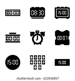 Wake icons set. set of 9 wake filled icons such as digital clock