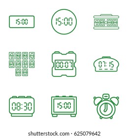 Wake icons set. set of 9 wake outline icons such as digital clock
