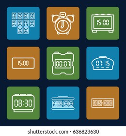 Wake icons set. set of 9 wake outline icons such as digital clock