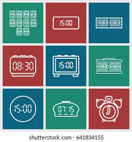 Wake icons set. set of 9 wake outline icons such as digital clock