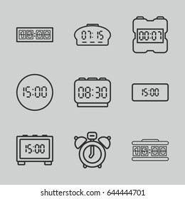 Wake icons set. set of 9 wake outline icons such as digital clock