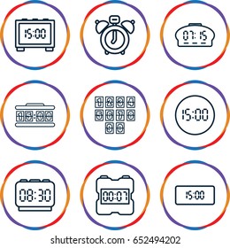 Wake icons set. set of 9 wake outline icons such as digital clock