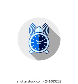 Wake up idea illustration. Classic alarm-clock isolated on white. Table clock with bell and podcast.