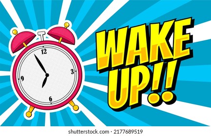 Wake up illustration comic cartoon with alarm clock