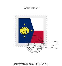 Wake Island Flag Postage Stamp on white background. Vector illustration.