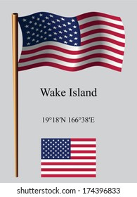 wake island wavy flag and coordinates against gray background, vector art illustration, image contains transparency