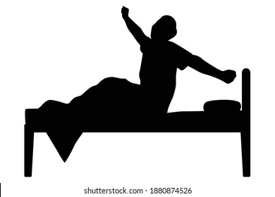 Wake up man on bed silhouette vector