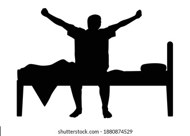 Wake up man on bed silhouette vector