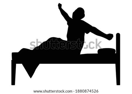 Wake up man on bed silhouette vector