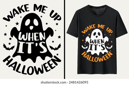 Wake Me Up When It's Halloween T-shirt Design, Halloween Typography T-shirt