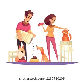 Wake up morning composition with doodle style characters of loving couple daily routine vector illustration