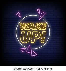 Wake Up Neon Signs Style Text Vector