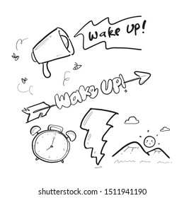 wake up now hand drawn