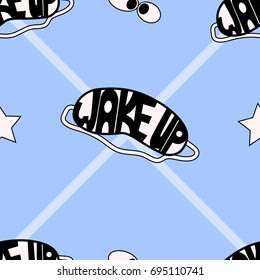 wake up pattern seamless pattern lines star eyes blue background vector illustration 