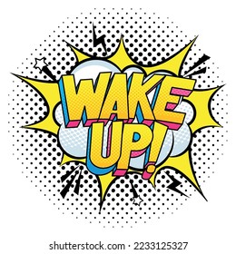 wake up pop art lettering comic style poster