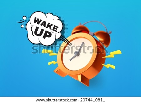 Wake up poster with alarm clock. Good morning. Alarming ring